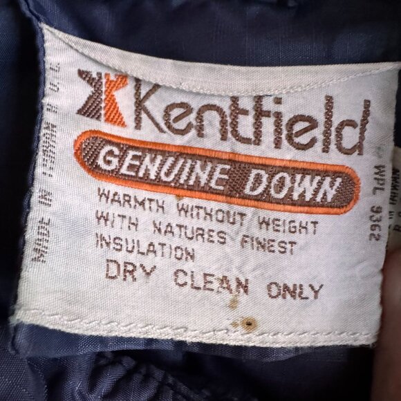 Vtg Kentfield Men L Down Puffer Jacket 80s Snap Button Navy Quilted Chest Pocket - Picture 5 of 8